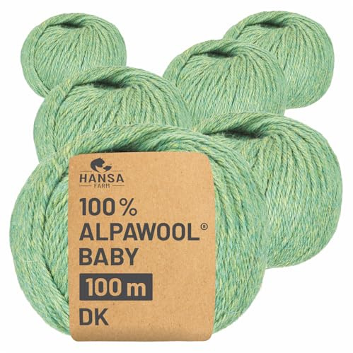 HANSA-FARM | 100% Baby Alpakawolle in 50+ Farben (kratzfrei) - 300g Set (6 x 50g) - weiche Alpaka Wolle zum Stricken & Häkeln in 6 Garnstärken by Hansa-Farm - Lindenblüte Heather (Grün)