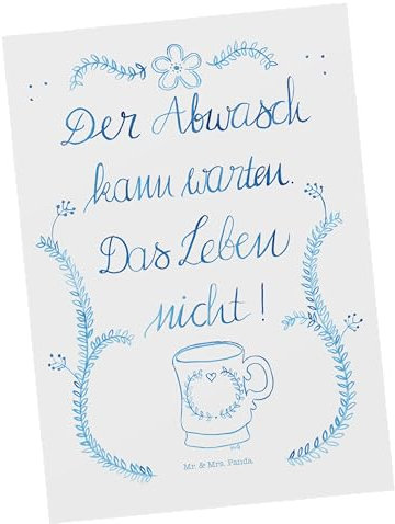 Mr. & Mrs. Panda Postkarte Der Abwasch kann warten - Geschenk, Frühlings Deko, Ansichtskarten, Geburtstagskarte, Küchendienst, positive Botschaft,
