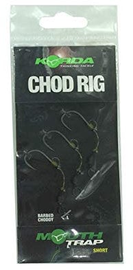 Korda - Chod Rig Short Barbed Size 10 | 15lb | Pre-Tied Carp Fishing Rig with Mouth Trap Hook Link Material | Perfect for Fishing Over Debris | Pack of 3