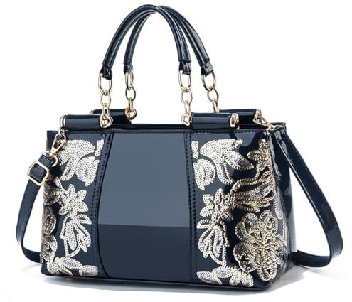 NICOLE&DORIS Handtasche Damen Schultertasche Mode Frauen Umhängetasche Lackleder Handtasche Damen Shopper Taschen Elegant Blau