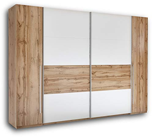 SAN MARINO Eleganter Kleiderschrank mit viel Stauraum - Vielseitiger Schwebetürenschrank in Wildeiche Optik, Weiß - 270 x 226 x 60 cm (B/H/T)