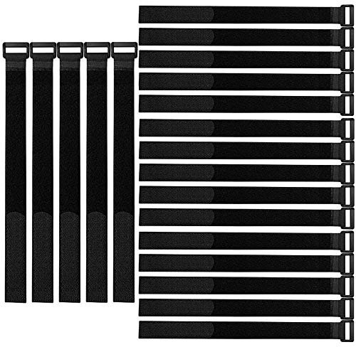 QitinDasen 20 Stück 30 X 2 cm Nylon Kabelbinder, Wiederverwendbare Kabelbänder, Verstellbare Klettbänder, Mehrzweck Klettverschluss Kabelbinder (Schwarz)