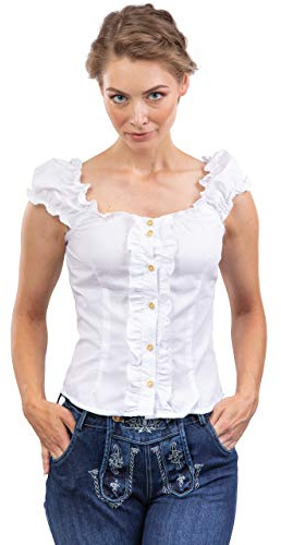 Trachtenbluse Carmen Weiss - Elegante Bluse - Trachten Carmenbluse (42, Weiss)