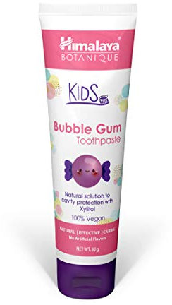 Himalaya Botanique Kids Toothpaste | Bubble Gum Flavor | Reduces Plaque and Makes Teeth Stronger | Increases Teeth-Gum Grip | Fluoride Free, Vegan & Gluten Free- 80g