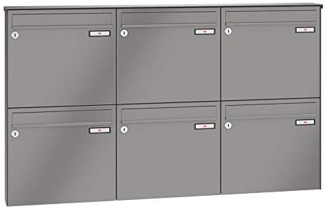 RENZ/Basic B / 6er Aufputz-Briefkastenanlage Wand-Briefkasten/RAL-Farbe 9007 Volumen 12 L/Dein-Briefkasten.de