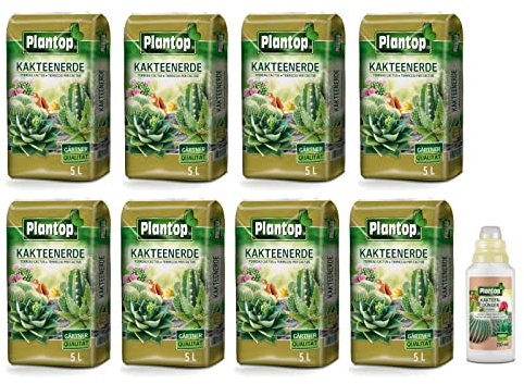 PLANTOP 40 Liter Kakteenerdest Kaktuserde Nährstofferde Sokkulentenerde + 250 ml Kakteendünger flüssig