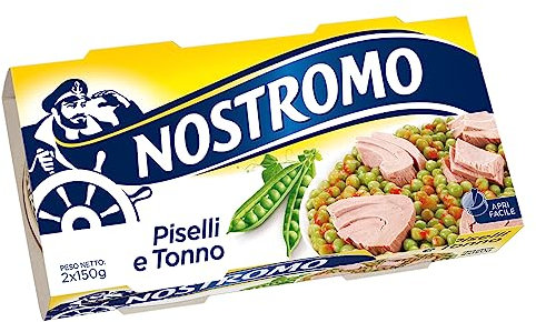 Nostromo - Tonno con Contorno di Piselli, Piatto Completo e Pronto da Gustare, Apertura Facile, 2 Lattine da 150 gr