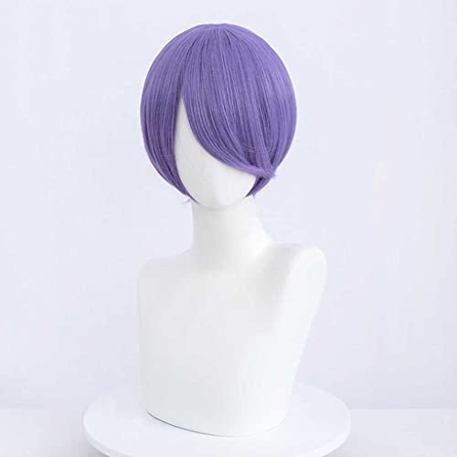 Dagua Cosplay Perücke,Tokyo Ghoul Shuu Tsukiyama Cosplay Perücke,Short Purple Perücke,Mit Kostenloser Perückenkappe,Halloween Kostüm Perücke,für Party Karneval Weihnachten