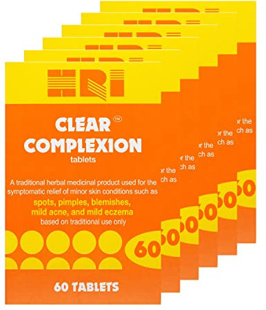 HRI Clear Complexion 60 Tablets - for Symptomatic Relief of Minor Skin Conditions Such as Spots, Pimples, Blemishes, Mild Acne, Mild Eczema. 6 Pack
