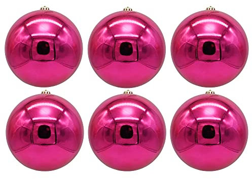 Weihnachtskugeln aus Kunststoff zum Hängen für den Außenbereich - Frost und Wetterfest - Outdoor Weihnachtkugeln - Christbaumkugeln für draußen (6 Stück Fuchsia Ø 10 cm)