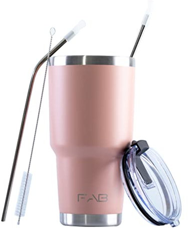 FAB | Vacuum Insulated Tumbler with Lid & Straw 850ml (30oz)| Reusable Stainless Steel Flask for Hot & Cold Drink | Iced Coffee Cup | Travel Mug | BPA Free - Silver Pink