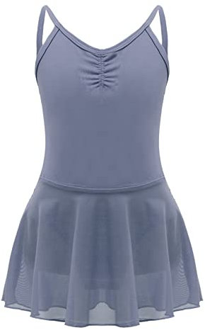 MSemis Ballettkleid Mädchen Ärmellos Ballett Trikot Baumwolle Ballettanzug Kinder Ballettkleidung Tanzkleid Tanzbody mit Chiffon Rock Tütü Lila Grau A 122-128