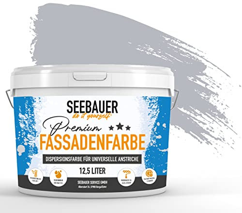 SEEBAUER diy® | Premium-Fassadenfarbe für Außen | Universelle Fassadenfarbe Grau | Gute Deckkraft und Farbintensität | Verschiedene Trendfarben (300 ml, No. 221 Smoky Pebble)
