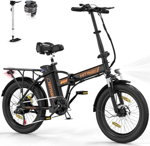HITWAY E Bike 20*3,0/20*4,0 Fat Tire Elektrofahrrad E-Fahrrad klapprad, 36V 12Ah/48V 15Ah Akku, Max.Reichweite bis zu 35-90km/45-100km, Off-Road Mountainbike mit 7 Gängen, City EBike