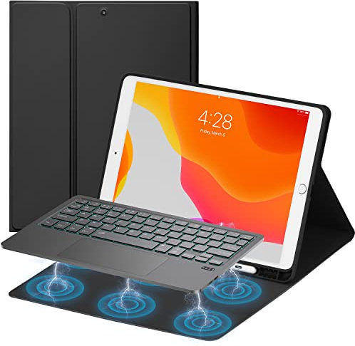 GAOEEIN Tastiera con Custodia per i-P-a-d 9 Generazione 10.2 con Touchpad 3 Canali BT 7 Colori di Retroilluminazione, Tastiera iPad 9/8/7/i-P-a-d Air 3/i-P-a-d Pro 10.5(Nero)