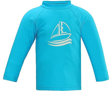 LACOFIA Kinder Badeshirt Jungen Langarm Schwimmshirt Sonnenschutz Kinder Rashguard Schnelltrocknendes Badebekleidung Blau 13-14 Jahre/158-164