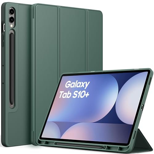 EasyAcc Funda Compatible con Samsung Galaxy Tab S9 FE+/S9+/S10+ 2023 12.4 Pulgadas, con Función de Encendido y Apagado Automático, SM-X810 (Wi-Fi)/SM-X816B (5G Global)/SM-X818U, Verde Noche Oscuro