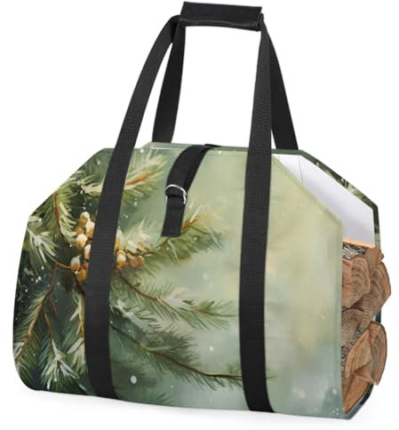 cfpolar Christmas Tree Branch Berry Firewood Log Carrier with Handle, Large Capacity Firewood Storage Bag Wood Carrying Tote Bag Fireplace Wood Stove Accessories Holder for Camping BBQ Fireplace