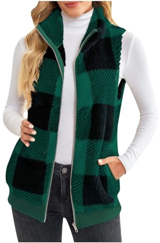 Teddy Fleece Gilet For Women UK Ladies Lightweight Fleece Jackets Full Zip Sleeveless Turn Down Waistcoat Plain Casual Double Fleece Coats Outwear Body Warmer Vest Gilet or Spring Fall Army Green XXL
