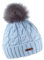 SABBOT Klassisch Damen Mütze mit Pelzbommel, Fleece-Futter, Wintermütze, Strickmuster, Warme Kappe mit Kragen (Hellblau)