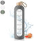 Drinking Bottle Glass 1 Litre with Time Markings - 1 Litre Leak-proof Sports Glass Water Bottle with Bamboo Lid for Sports, Leisure, 1000 ml Reusable Silicone Case Glass Drinking Bottle (Gray)