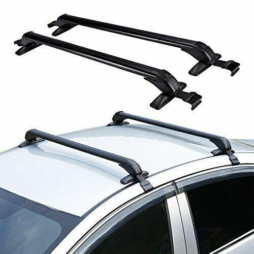 2 Stück Aluminium Schwarz Dachträger, Relingträger Dachgepäckträger Fahrradträger Dachboxen Dachgepäckablage, Auto Zubehör, für Autos in Regenrinne Abstand: 110-114cm
