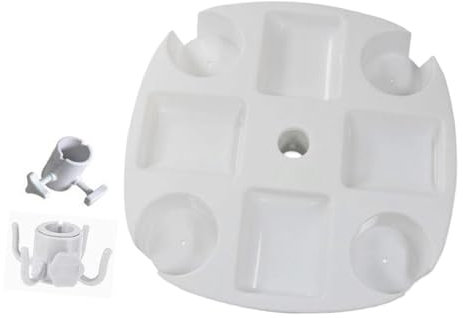 Ronyme Vassoio da Tavolo per ombrellone da Spiaggia con Gancio per Appendere Bianco con 4 portabicchieri per Campeggio Patio Piscina Spiaggia