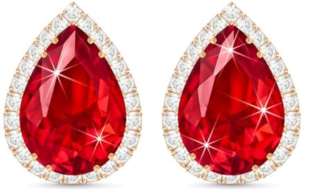 Linawe Ruby Red Imitation Diamond Stud Earrings for Women, Cubic Zirconia Teardrop Rhinestone Crystal Earrings Studs, Rose Gold Wedding Earrings Bridal Bridesmaid Ear Piercing Jewellery