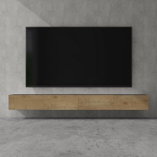 doporro Meuble TV Bas 280x40,2x30cm Armoire TV Gris Noir Mat + Marron Clair Table de Télévision Salon avec Portes Meuble TV Suspendu MBTV02
