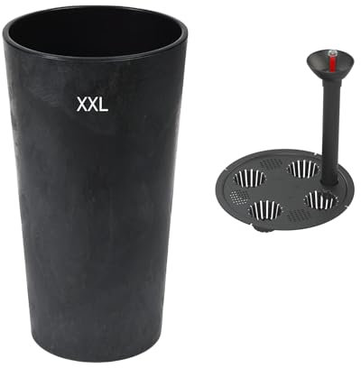 MELTOM Pot de fleurs rond - Effet béton - Avec système d'irrigation avec insert amovible - Anthracite - XXL - 75 cm + SYS