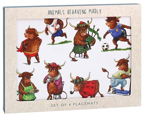 The Leonardo Collection Finola Stack Highland Cow Placemats Set of 4 For Dining | Ideal Kitchen Mats Non Slip Washable Place Mats For Table | Easy to Clean Table Mat For Dinner Plates & Any Time Meal