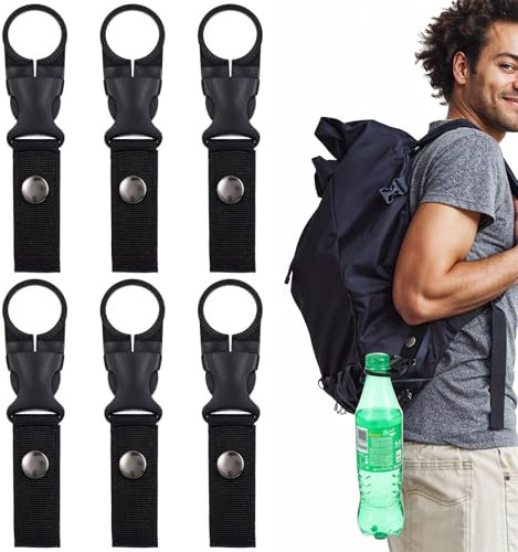 oruola 6 Stück Flaschenhalter Gürtel,Wasserflasche Schnalle,Flaschenhalter Clips,Nylon Getränkehalter Gürtel für für Camping Wandern Angeln,Water Bottle Holder,Wasserflaschenhalter Schwarz