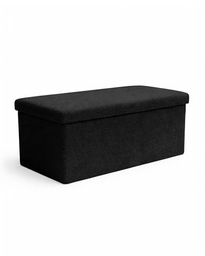Keplin Storage Ottoman Bench, 90L Storage, 150kg Capacity, Foldable, Black