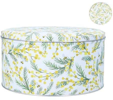 Gisela Graham Cake Storage Tin, Yellow Mimosa Floral Pattern, Metal, 23cm