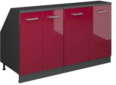 Vicco Küchenschrank für Dachschrägen R-Line, Rot Hochglanz, 140 cm 2er Set Schrankkorpuss 60 cm Tiefe, geeignet für schräge Wände und Variable Küchenmontage
