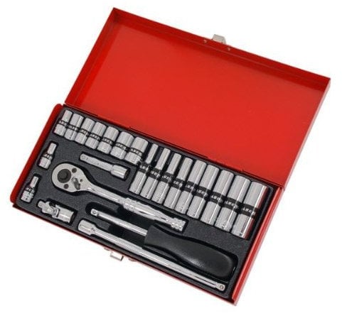 24 PIECE 1/4 DRIVE STANDARD AND DEEP SOCKET SET IN METAL CASE