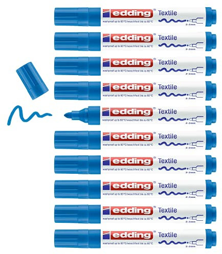 edding 4500 Textilmarker - hell-blau - 10 Stück - Rundspitze 2-3 mm - Textilstifte waschmaschinenfest (60 °C) zum Stoff bemalen - Stoffmalstift
