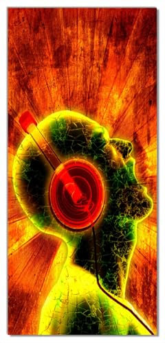 Wallario Selbstklebende Türtapete Musik mit Kopfhörern - Türposter 93 x 205 cm Abwischbar, rückstandsfrei zu entfernen