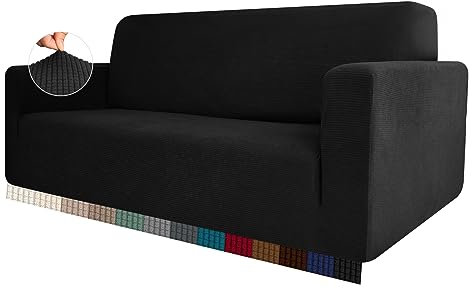 HEYOMART Stretch Sofabezug 1 Stück Sofahusse Spandex Jacquard Elastische Couchbezug mit Anti-Rutsch-Schaumstoffe (L-förmiges Ecksofa erfordert Zwei) - 3 Seater, Schwarz