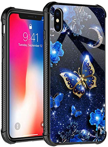 TnXee Case Compatible with iPhone Xs Max,Cover for Girls Women,Blue Sky Flower Moon Butterfly
