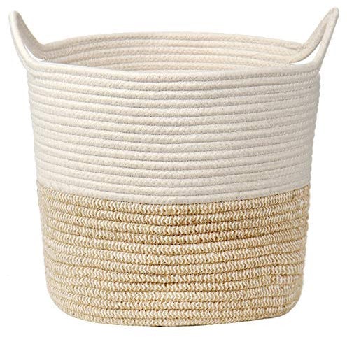 Wäschekorb Aufbewahrungskorb aus Baumwolle Seil Wäschesammler Geflochten Korb Baby Spielzeug-Aufbewahrungsbehälter mit Griff für Wohnzimmer Kinderzimmer Badzimmer 30x30CM