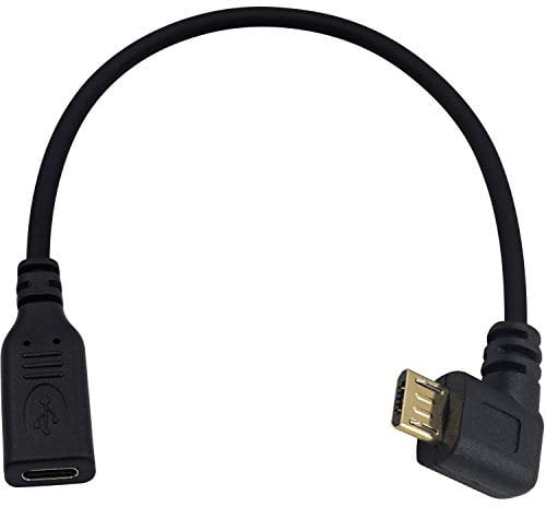 Maxhood Micro USB to USB C Adapter Cable 25cm, Short 90 Degree Right Angle Micro-USB Male to Type C Female Conveter Cable, Support Charge & Sync for Galaxy and Android Devices