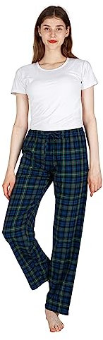 JTPW Women's 100% Cotton Flannel Sleep Pajama Pants with Pockets, Black Green Plaid, Size: S