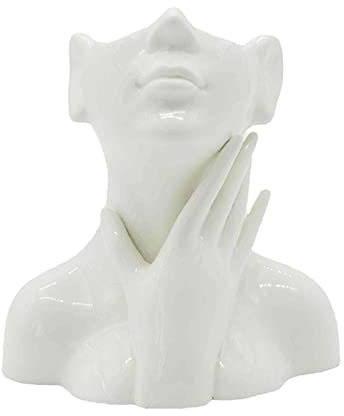 Plcnn 17,8 cm Menschliches Gesicht Kunst Keramik Vase Kreative Statue Blumenvase Weiß Mädchen Kopf Gesicht Blumenvase für Home Office Dekor