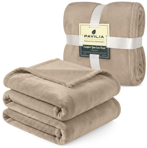 PAVILIA Fleece-Überwurfdecke für Couch, Hellbraun, weich, flauschig, Flanell-Überwurf für Sofa, Plüsch-Mikrofaser-Bettdecke, gemütliches Zuhause, Samt, 127 x 152 cm, Taupe