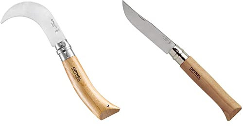 Opinel - N°10 Serpette - Couteau Serpette Jardin - Serpette Pliante Lame Courbe en Acier Inoxydable - Lame Inox 10 cm & Couteau N°12 Lame Inox Manche Hêtre., Mixte Adulte, Brun, 12 cm