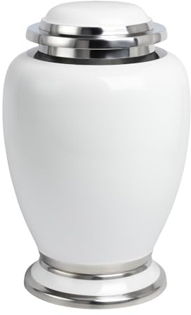 Aluminium Cremation Urn for Human Ashes – Adult Large Size Funeral Memorial Keepsake – Secure and Dignified Resting Place Holds Approx. 90kg or 14 Stone Body Ashes (White)