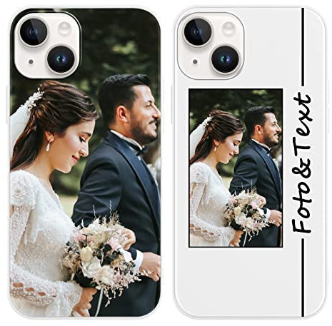 Yoedge Personalisierte Handyhülle für Apple iPhone 14 / iPhone 13 Hülle Personalisiert 6,1 Selbst Gestalten mit Eigenem Foto Bild Text Individuelle Schutzhülle Weiß Cover für iPhone 14/13 Case