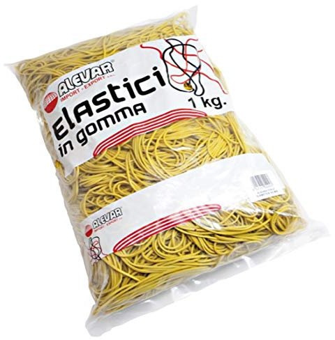 Alevar Elastici in Gomma da Ufficio, Diametro 120 mm, Spessore 1,5 mm, Colore Giallo, Confezione in Busta da 1 kg