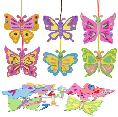 DKINY 12 Schmetterling Bastelset Kinder DIY Schmetterling Mix&Match Anhänger Kreativsets und Bastelbedarf zum Basteln Mitgebsel Geschenk für Junge Mädchen Ostern Frühling Kindergeburtstag Einschulung